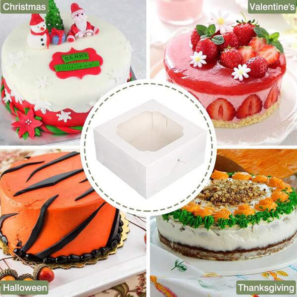 Superlele 10/20pcs Birthday Cake Boxes, 10x10x8/12x12x8/12x12x6 Inches Tall Cake Box With Window, White Bakery Boxes, New Year Gift Boxes, Large Baking Boxes, Cake Boxes With Window For Cakes, Pastries, Pies, Desserts