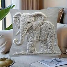 1pc 45x45cm Vintage-Inspired Elephant Print Pillow Cover, Mixed Colors, Polyester, Machine Washable With Zipper Closure, Decorative Cushion Case For Various Room Types, Cute Pillow,School Bedding