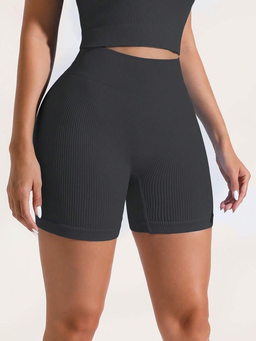 Women's High Waist Elastic Solid Color Versatile Shorts, Suitable For Outdoor, Vacation, Gym, Sports