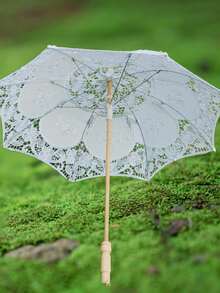 Lace Parasol Umbrella Vintage Wedding Bridal Lace Umbrella Craft White Lace Decorative Umbrella Photography Scene Prop 45cm*43cm - 白色 - 查看 2