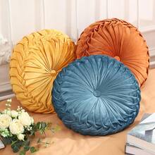 1pc Decorative Round Pleated Seat Cushion, Classy Accent Wheel Throw Pillows With Center Button, Vintage Velvet Floor Pillow For Sofa Couch Vanity Chair Bed - 綠色 - 查看 5