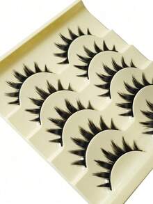 5 Pairs/Box Deluxe Dramatic Lengthening & Volumizing False Eyelashes Women, Suitable Cosplay, Party, Halloween, - màu đen - Xem 3
