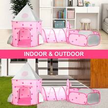 3 In 1 Kids Tent Playhouse With Tunnel And Ball Pit, Cute Pink Star Teepee Tent For Girls Bedroom Accessories, Toddler Toys Baby Toys Boys Toys Indoor Outdoor Garden Toys, Birthday Gifts,Halloween,Christmas Soft Play Games Doll House Kids Bedroom Decor (No Balls) - Multicolor - View 9