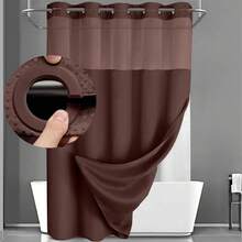 YellyHommy Stall No Hook Shower Curtain With Snap In Fabric Liner Set Less Time White Waffle Shower Curtain For Bathroom 75" L X 60" W - Brown - View 1