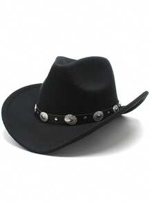 Uma cartola clássica de cowboy do oeste com um charme feminino, versátil e elegante. Combinada com um cinto decorativo removível, é perfeita para usar em festas, passeios e eventos. - Chapéu feminino redondo decorado com moedas - Ver 9