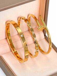 Fashionable 18K Gold Plated 316L Stainless Steel Pig Nose Four-Leaf Clover Bracelet, Suitable For Women's Daily Wear, European And American Classic Popular Style, Inlaid With Cubic , Generous And Personalized Luxury Wrist Jewelry, Wedding Jewelry Set, For Girls, Women, Moms, Relatives, Friends, Beautiful Wedding, Birthday, Mother's Day, Valentine's Day Gifts For Girlfriend