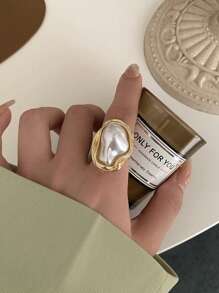 Vintage Irregular Pearl-Look Ring Women's Knuckle Rings, Unique Fashion Open Tail Ring Design