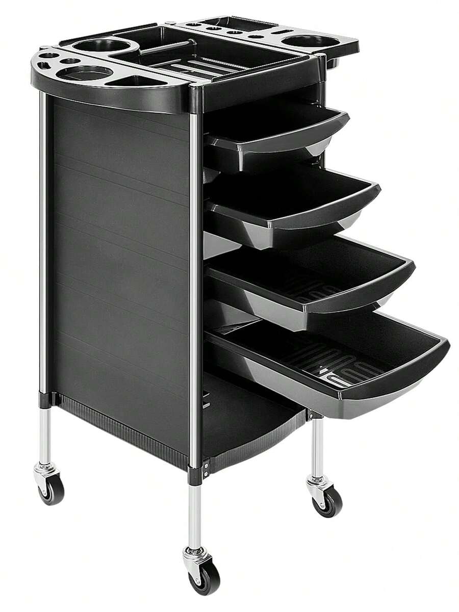 With 4 Drawers Hairdresser Trolley Salon Hairdressing Trolley  Beauty Storage Cart Side Tray Hair Dryer Holder On Wheels Spa Barber - Black - View 1