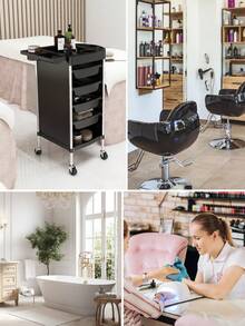 Professional Barber Trolley With 4 Drawers | Mobile Beauty Storage Cart For Salon & Spa Use - Black - View 7