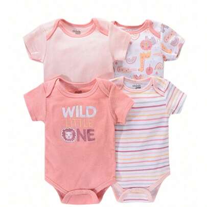 Set 4 Pañaleros Algodón Manga Corta Mamelucos Ropa De Bebés