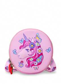 1 pieza Bolso bandolera pequeño y redondo con estampado 3D lindo y de dibujos animados de niños y niñas con estilo, de estilo coreano versátil, correa de hombro casual y cómoda, variedad de patrones de impresión a elegir, satisface las necesidades básicas de almacenamiento, adecuado para uso diario y juego, una excelente opción de regalo
