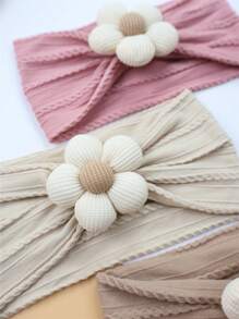 3 قطع شريط رأس زهرة للأطفال البنات، شرائط رأس من النايلون ناعمة لأطفال الرضع والأطفال الصغار، اكسسوارات شعر للأطفال الرضع والأطفال الصغار (بيج، زهري، طني) 3 قطع في المجموعة الواحدة