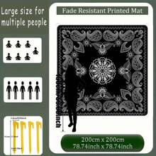 1pc Lightweight Portable Paisley Printed Beach Mat, Single-Sided High-Definition Printing, Fade-Resistant, High-Strength Coated Fabric, Wrinkle-Resistant, Easy To Clean, Anti-Tear, Comes With 4 Fixed Pegs, Windproof And Reinforced, Large Size Suitable For 2-8 People, Personalized Outdoor Gear, For Outdoor Leisure, Camping, Picnic, Temporary Ground Mat