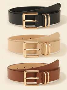 3pcs Fashionable Square Buckle Women's Belt, Minimalist & Versatile For Pants, Dresses, Casual & Elegant, Suitable For Waist Size 29.5~33.5in