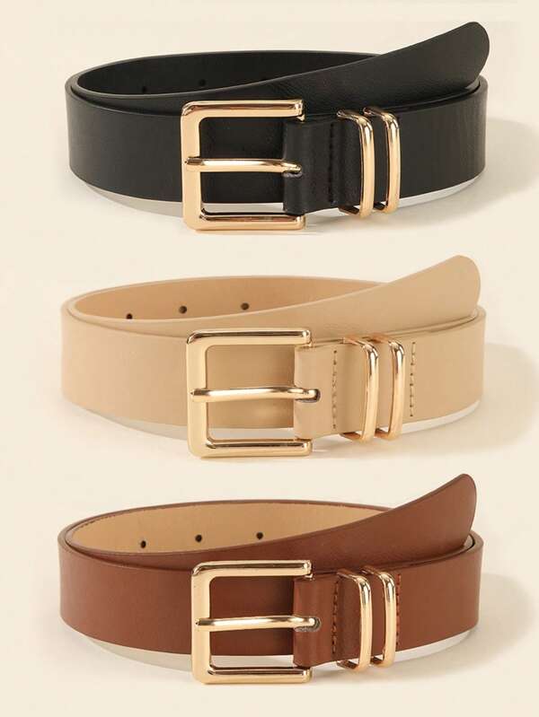 3 piezas Cinturón de mujer de alta calidad con hebilla cuadrada dorada, minimalista y versátil para pantalones, vestidos, accesorio elegante y casual para la cintura, adecuado como regalo para otoño, Halloween