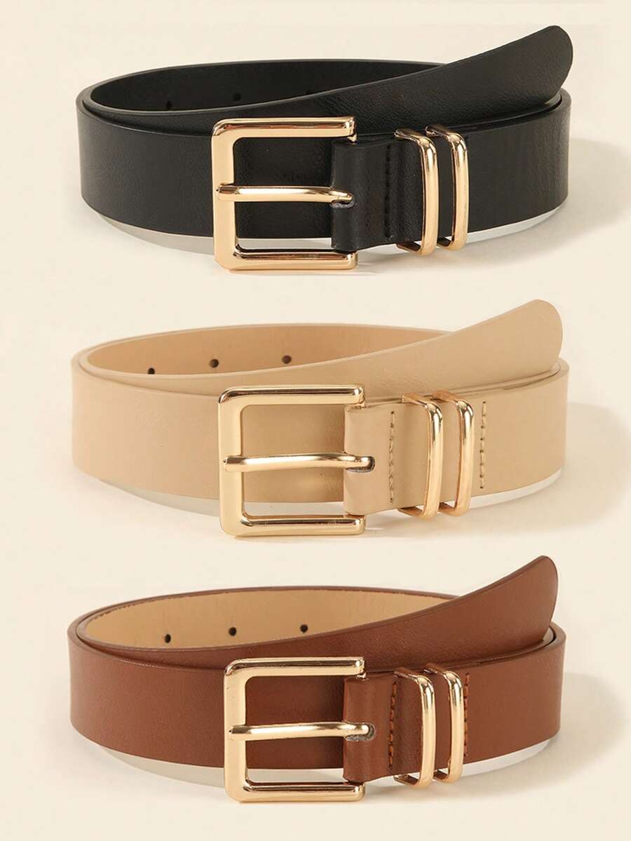 3pcs Fashionable Square Buckle Women's Belt, Minimalist & Versatile For Pants, Dresses, Casual & Elegant, Suitable For Waist Size 29.5~33.5in