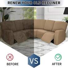 7-Pieces Sectional Sofa Covers, Extra Large Sectional Recliner Couch Covers For Reclining L Shape Couches Sofas, Stretch Washable Fleece Sofa Slipcovers With Pockets, 5 Seat, Camel - Camel - View 6