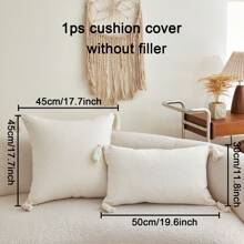 1pc Beige Coral Embroidery Cushion Cover - Linen Fabric With Tassels On Four Corners, Suitable For Modern Country Style Interior Decor, Sofa Throw Pillow Case/Cushion Cover, Daily Use & All-Season Decor, Insert Not Included