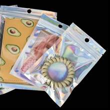 Bolsas de diversos tamaños opcionales de 1000/500/100/50, bolsas con película de poliéster iridiscente y a prueba de olores, con cremallera de aluminio termosellable y agujeros para colgar, adecuadas para empaquetar regalos de fiesta, joyas y muestras de uñas, bolsas de almacenamiento de accesorios de joyería, cosméticos, etc. Adecuadas para pequeñas empresas, bolsas de aluminio para regalos de fiesta