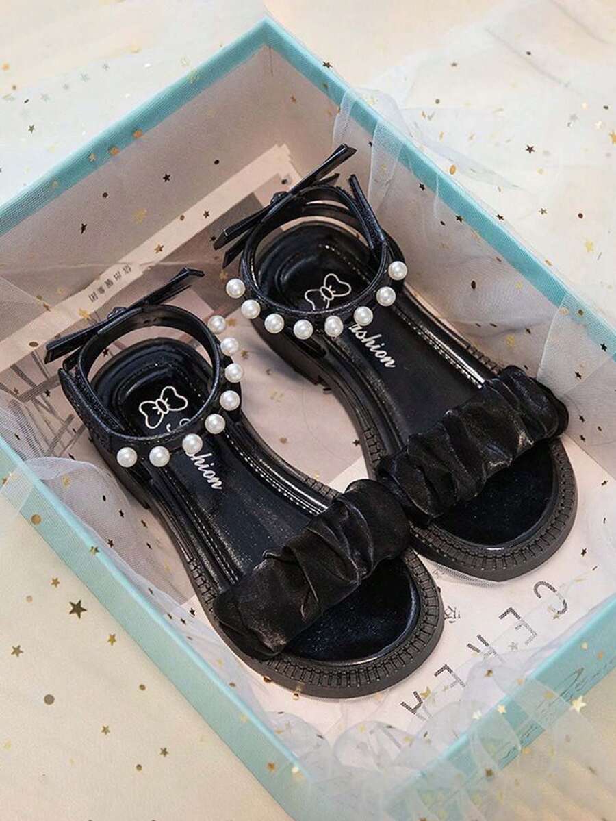 新款春夏儿童凉鞋，女童珍珠蝴蝶结，女士优雅时尚休闲百搭凉鞋，拖鞋，公主鞋，鞋底柔软，舒适轻便，露趾，钩环适合日常旅行、上学、花园鞋