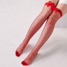 1 paire de chaussettes hautes rouges élastiques pour femmes, chaussettes montantes convenant pour les sorties et les fêtes