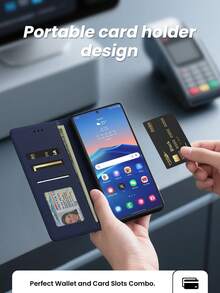 Blue Multifunctional Wallet Phone Case, PU Material Android Phone Case, Waterproof Shockproof Anti-Fall Anti-Scratch Full Coverage - Blue - View 5