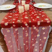 Eleganter Gänseblümchen-Spitze Tischläufer - 200cm, Polyester-Tüll-Stoff in Grasgrün/Champagner/Schwarz - perfekt für Hochzeiten & Sommerfeste, Hochzeitstischdecke, Dekoration, Tischüberzug