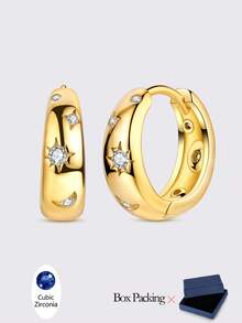 1 Pair Hypoallergenic Original Design 925 Sterling Silver Golden Color Hoop Earrings For Women Elegance Jewelry Geometry Heart Round Shape Fits Daily Party Shopping Festival Banquet Party Wear