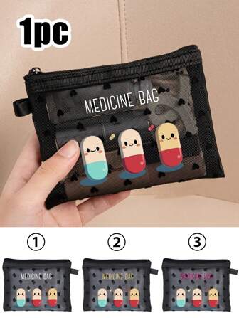 1pc Mini Portable Mesh Medicine Bag Printed With"Medicine" Letters And Cross Pattern, First Aid Kit Medical Emergency Kits Organizer Outdoor Household Medicine Pill Storage Bag For Travel Storage Bag,Makeup Bag,Cosmetic Bag,Vacation Organizer, Skincare Bag, Lip Oil Storage Bag,Mother's Day Gift, Birthday Gifts, Bathroom Storage, Student Dormitory Wash Bag,Gift To Wife, Family, Friends,
