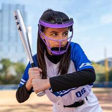 Dinictis - Máscara facial de softbol y béisbol, con visión amplia, ligera y cómoda, adecuada para todas las edades, protector de cabeza duradero y , en azul y multicolor - Morado - Ver 6