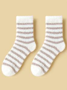 2 双男式舒适纯色温暖柔软毛绒条纹黑色袜子舒适蓬松四分之一袜子