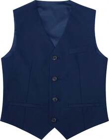 Boys Formal Suit Set - Suspenders Adjustable Waist Ring Bearer - Navy Vest - View 6