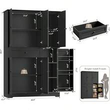 HOSTACK 68" Tall Kitchen Pantry Storage Cabinet, Modern Kitchen Hutch Cabinet With Doors And Shelves, Freestanding Food Pantry With Large Storage Drawer For Dining Room, Living Room, White - Black - View 4