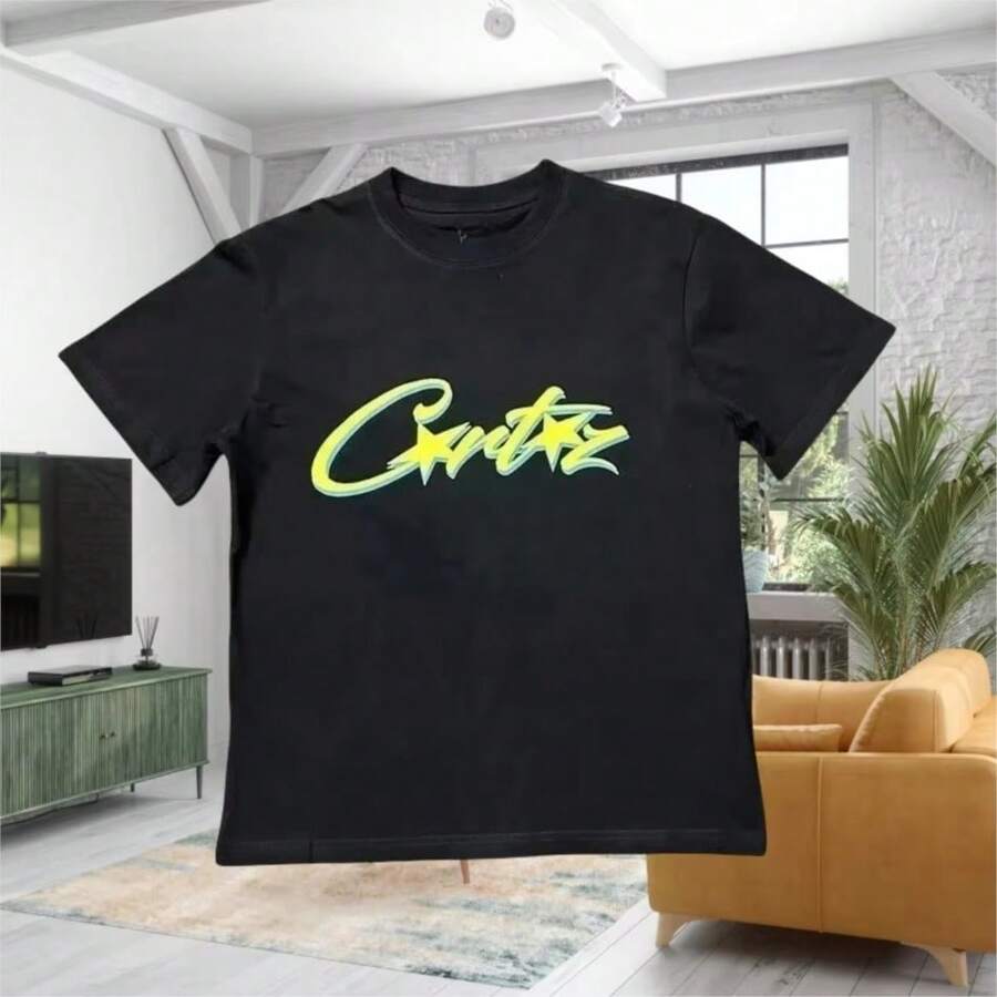 2025 T-Shirt Fashionable Casual Short Sleeved T-Shirt Summer Brand Oversized Round Neck Men's And Women's T-Shirt - 黑色 - 查看 1