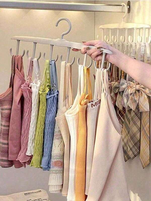 5pcs Rotating Multi-Functional Clothes Hanger With Multiple Hooks, Suitable For Ties And Scarves, Bedroom Closet Space Organizer, For Women White Tees, Black Pants, Winter Dresses, Elegant Outfits