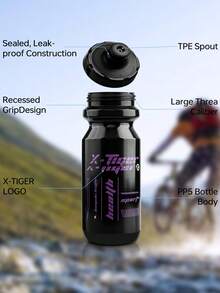 X-TIGER 630ML 自行车水壶防漏挤压式自行车水壶带自行车水壶架，非常适合骑行、跑步、健身和户外运动（黑+白） - 彩色 - 查看 2