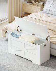 Hzuaneri Shoe Bench, Storage Bench, Chest, 100 Cm Lift-Top Storage Organizer With 2 Hinges, Shoe Bench For Entryway, Bedroom, Living Room, White - 白色 - 查看 3