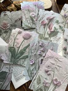23 Stück/Packung Vintage Zweimaterial Weiß Kraftpapier Geprägt 3D Blumen & Pflanzen Dekoartikel, leicht Retro Scrapbooking, Journaling, Basteldekopapiere