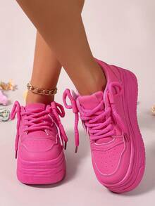 女士厚底运动鞋，新款春秋星星印花软底防滑轻便休闲鞋，玫瑰红 - 玫紅色 - 查看 3