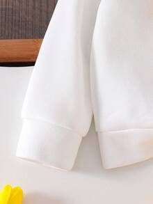 Toddler Flower Embroidered Warm Crew Neck Sweatshirt & Woven Long Pants Set - Yellow - View 3