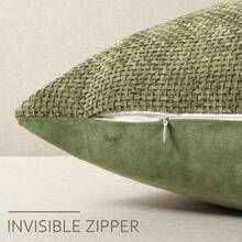 وسادة زخرفية مزخرفة من نسيج الشينيل الناعم، كيس وسادة ذو ملمس منسوج فاخر للسرير وغرفة المعيشة والأريكة - اخضر زيتون - مشاهدة 4
