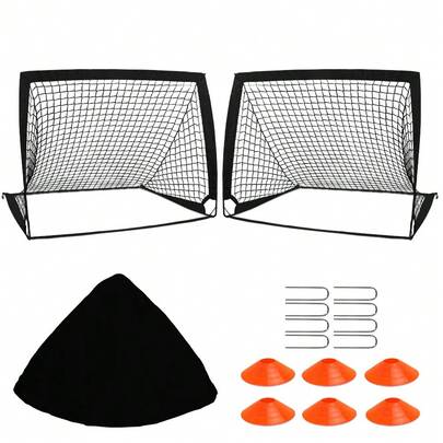 2 Sets Of 4'x 3 'portable Soccer Goals, Suitable For Backyard Or Indoor Pop-Up Soccer Nets, Equipped With 6 Training Cones, Handbags, 8 Ground Stakes, Suitable For Gift Giving Soccer Training Equipment, And Soccer Sets For Indoor Or Outdoor Games.