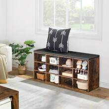 HOOBRO Shoe Storage Bench With Cushion, Entryway Bench, 39.4" Hall Tree, Coat Rack, 12 Cubbies, Holds Up To 330 Lb, Shoe Rack, Storage Cabinet For Bedroom, Hallway, Rustic Brown - màu nâu - Xem 4