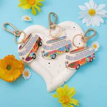 Personalisierter Schlüsselanhänger, Schlüsselkette, Taschendeko mit Friedens-Liebe-Hippie-Bus-Motiv, Schule