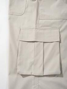 Men's Cargo Pants Elastic Waist Long Pants Woven Straight Leg Loose Casual Minimalist Style Dual Pockets Drawstring Cargo Long Pants Spring Summer - Apricot - View 10