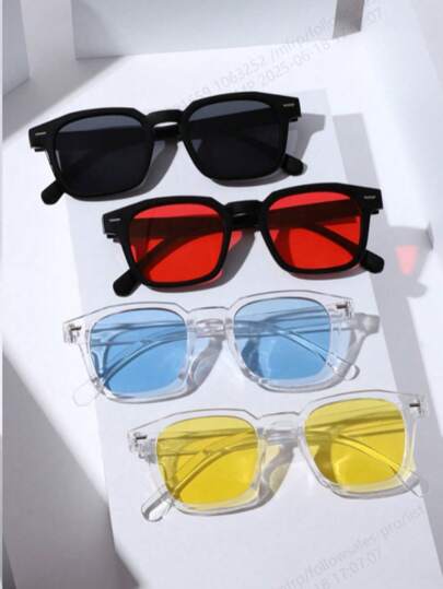 4pcs Men's Square Classic Traveling Frame Fashion Glasses, Suitable For Daily Use