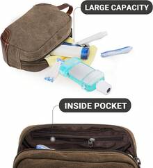 Men's Toiletry Bag, Leather And Canvas Travel Toiletry Bag, Dopp Kit For Men, Travel Bathroom Bag Men's Shaving Kit, Travel Kit Small Bags For Men, Shaving Bag For Travel Accessories (Coffee) - Coffee Brown - View 6