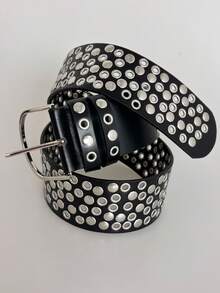 Nuevo cinturón de hombre estilo Y2K con remaches gruesos, cinturón ancho hecho a mano con ojales huecos, accesorio versátil para el atuendo diario, cinturón de moda callejera - Multicolor - Ver 5