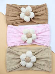 3 قطع شريط رأس زهرة للأطفال البنات، شرائط رأس من النايلون ناعمة لأطفال الرضع والأطفال الصغار، اكسسوارات شعر للأطفال الرضع والأطفال الصغار (بيج، زهري، طني) 3 قطع في المجموعة الواحدة