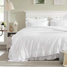 White Queen Comforter Set, 3Pcs Ruffle Comforters Queen Size Farmhouse Bedding Sets With Comforter, Lightweight Fluffy Soft Shabby Chic Bedding Comforter Sets - 白色 - 查看 5